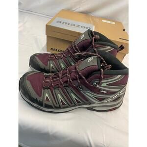 Salomon Women Sz 9.5 X Ultra Pioneer Mid CSWP Hiking Boots Wine Granite Mint